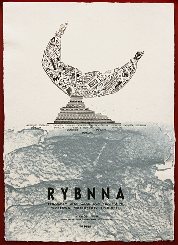 Afisz do wystawy Małgorzaty Rybickiej "RYBNNA - projekty graficzne dla Teatru NN", II wersja