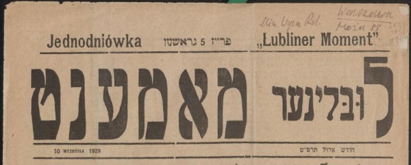 Lubliner Moment: – winieta jednodniówki: 10 września 1929