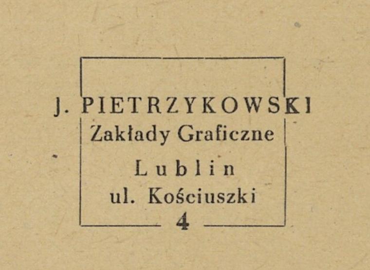 Sygnatura drukarni Zakłady Graficzne Józefata Pietrzykowskiego