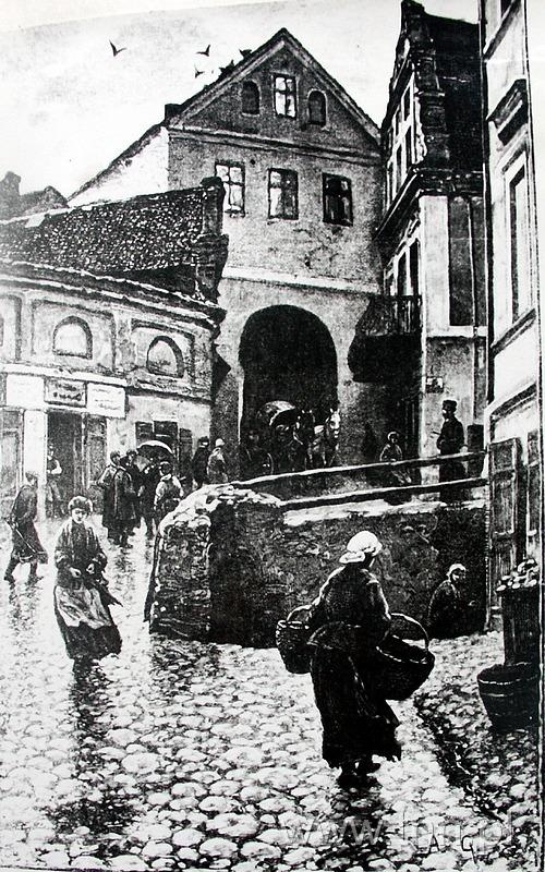 Brama żydowska w Lublinie. Rysunek Aleksandra Gierymskiego