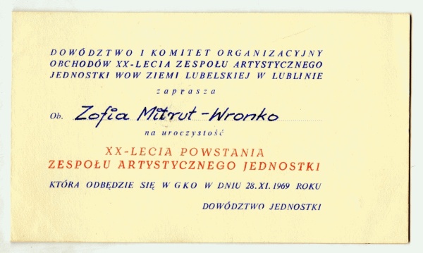Zaproszenie dla Zofii Wronko-Mitrut