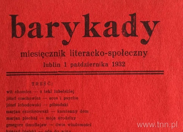 Strona z czasopisma "Barykady : miesięcznik literacko-społeczny" 1932, nr 1