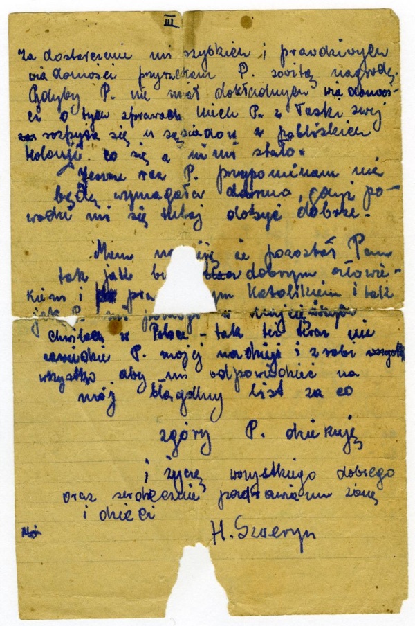 List od Henryki Szweryn do Jana Kotarskiego, ojca Alicji Kowalczyk, 13. sierpnia 1945 roku