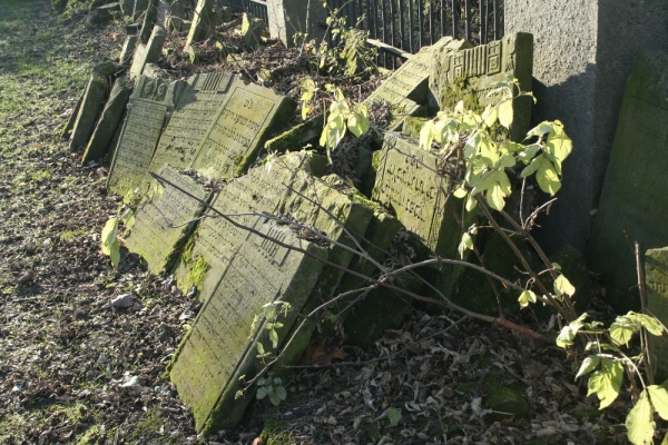 Zniszczone macewy na nowym cmentarzu żydowskim w Lublinie