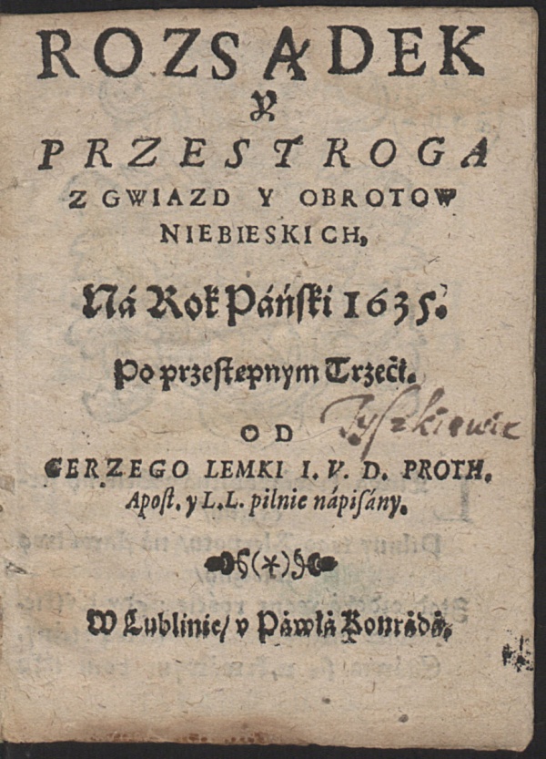 „Kalendarz (...) na rok Pański 1636”, Jerzy Lemka 