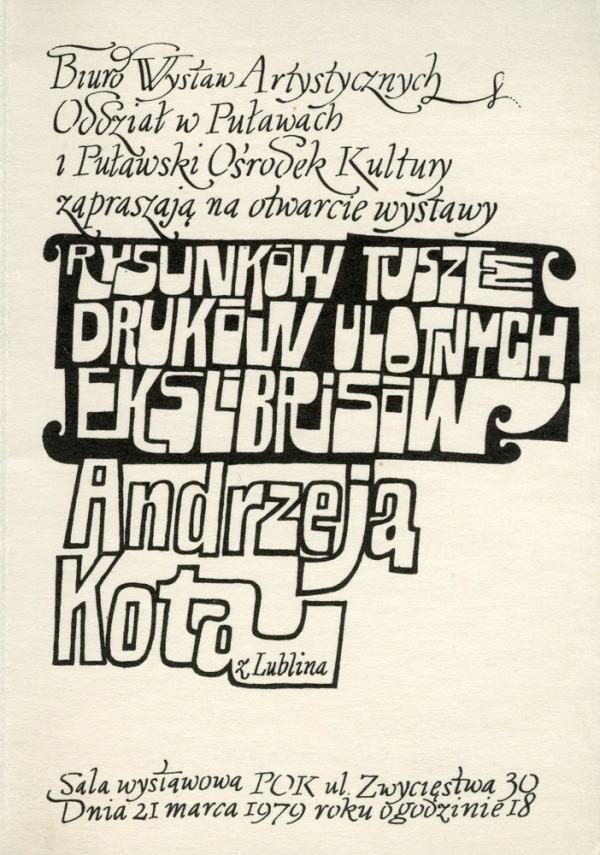 Kaligrafia, zaproszenie na wystawę w Puławach 1979