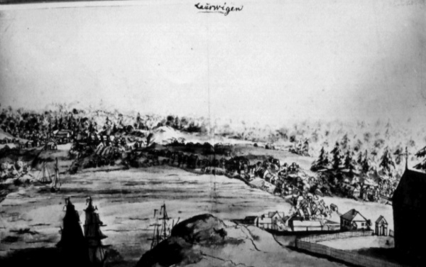 Larvik seen from the West towards East in approximately 1740
