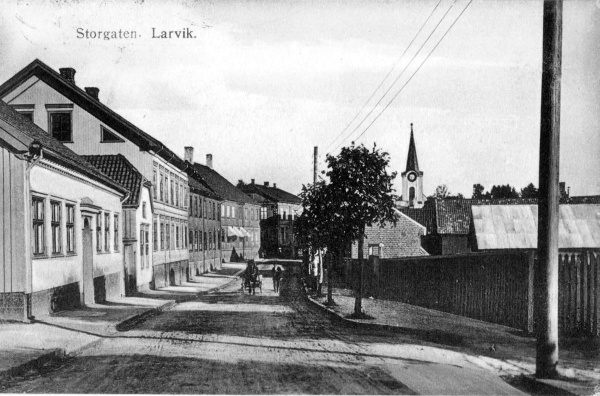 The wooden architecture on the main street of Larvik - Storgaten