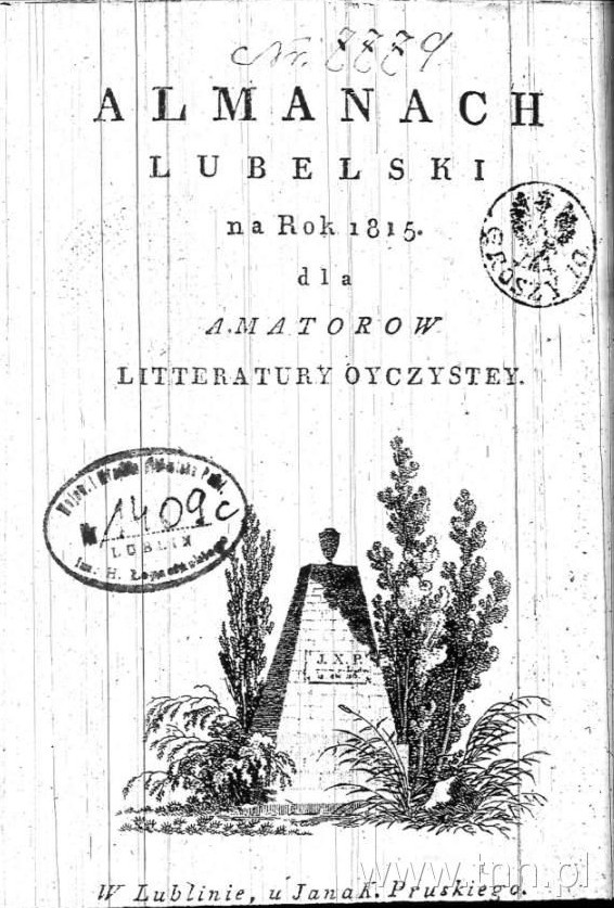 Strona tytułowa „Almanachu Lubelskiego” na 1815 r.