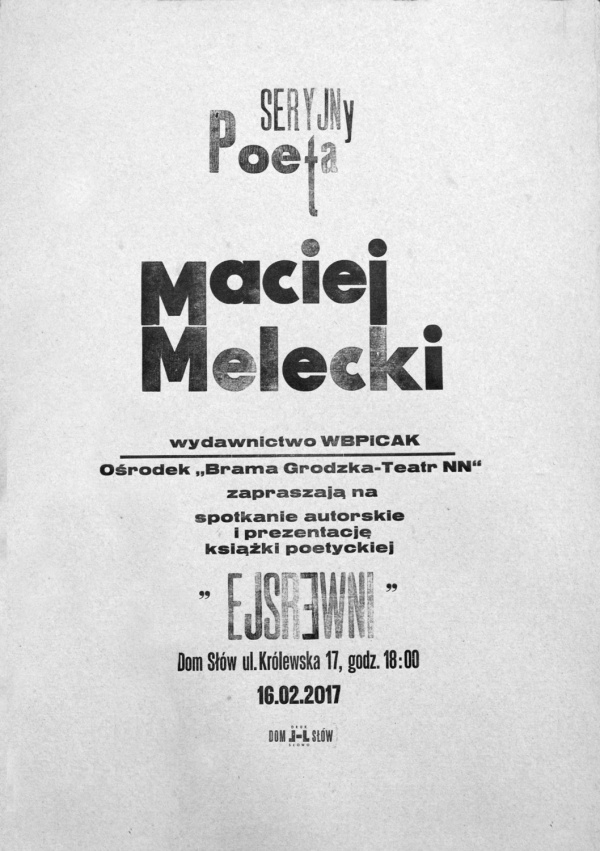 Afisz przygotowany na okoliczność spotkania autorskiego i prezentacji książki Macieja Meleckiego &quot;Inwersje&quot;