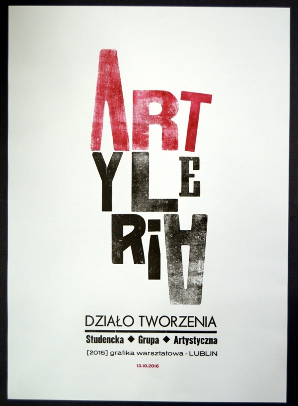 Afisz studenckiej grupy artystycznej Artyrelia działającej na Wydziale Artystycznym UMCS