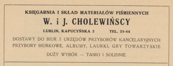 Księgarnia  Witolda Cholewińskiego w Lublinie (1913–1935) 
