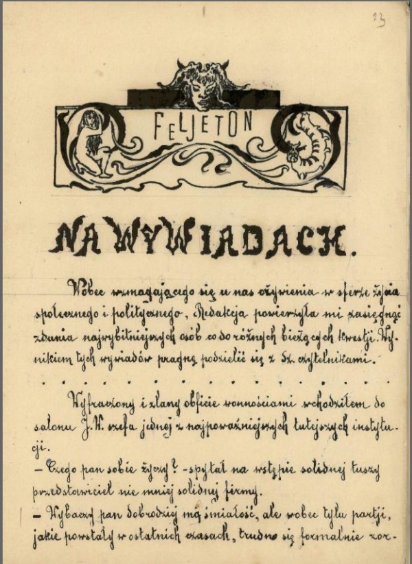 "Ver Sacrum", Z. 3, listopad 1905, winieta działu "Felieton"