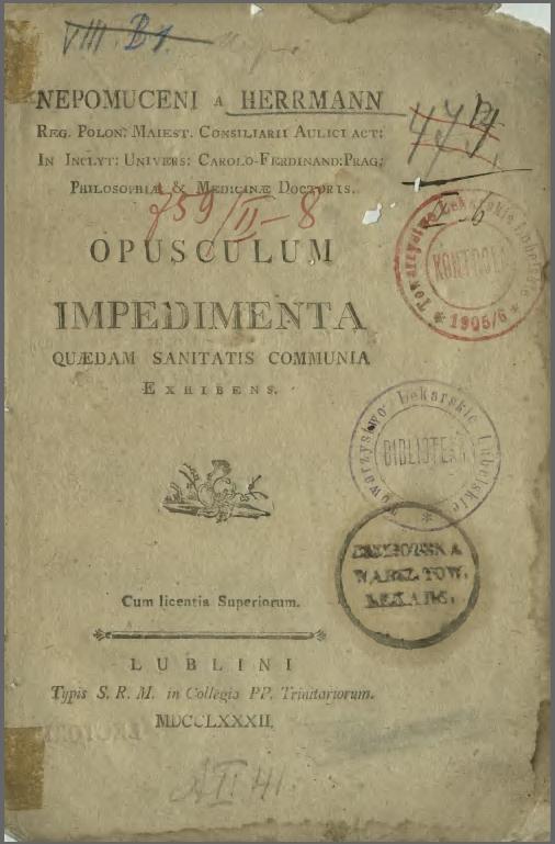 Strona tytułowa Opusculum Impedimenta Quædam Sanitatis Communia Exhibens