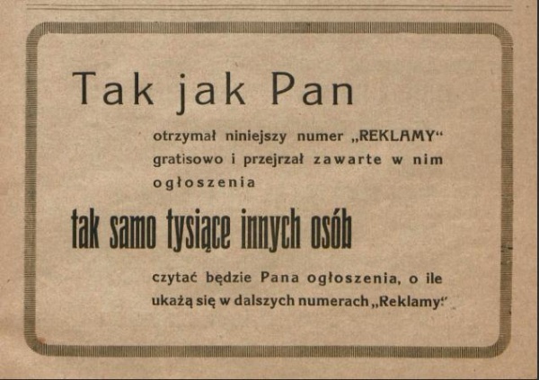 Ogłoszenie o piśmie "Reklama", R. 2, nr 5/6 (1922)
