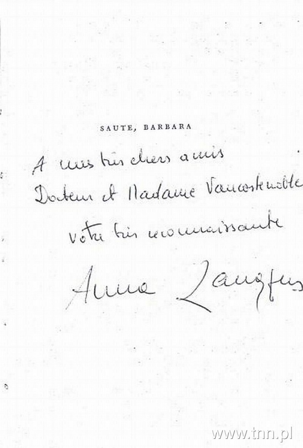 Anna Langfus - autograf w książce "Saute, Barbara"