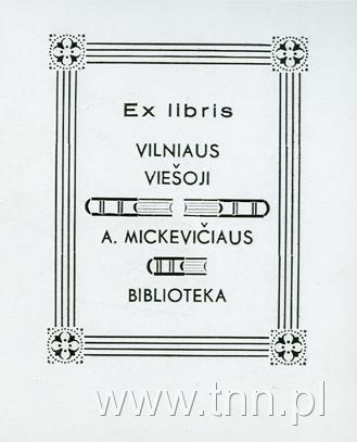 Ekslibris Vilniaus Viesoji A. Mickiewiciaus Biblioteka