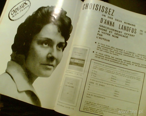 Promocja powieści Anny Langfus w piśmie "L'Arche"