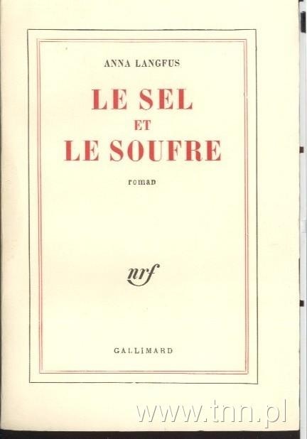 Okładka powieści Anny Langfus "Le Sel et le soufre"