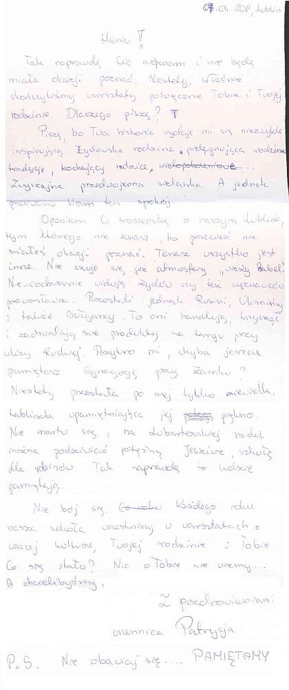 List do Henia Żytomirskiego z 2011 r.