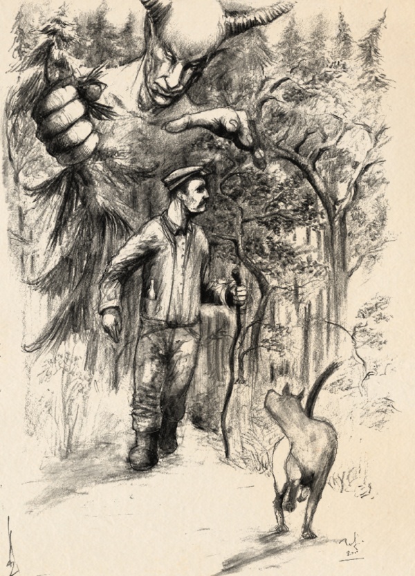 Diabeł w lesie, rysunek Roberta Sawy