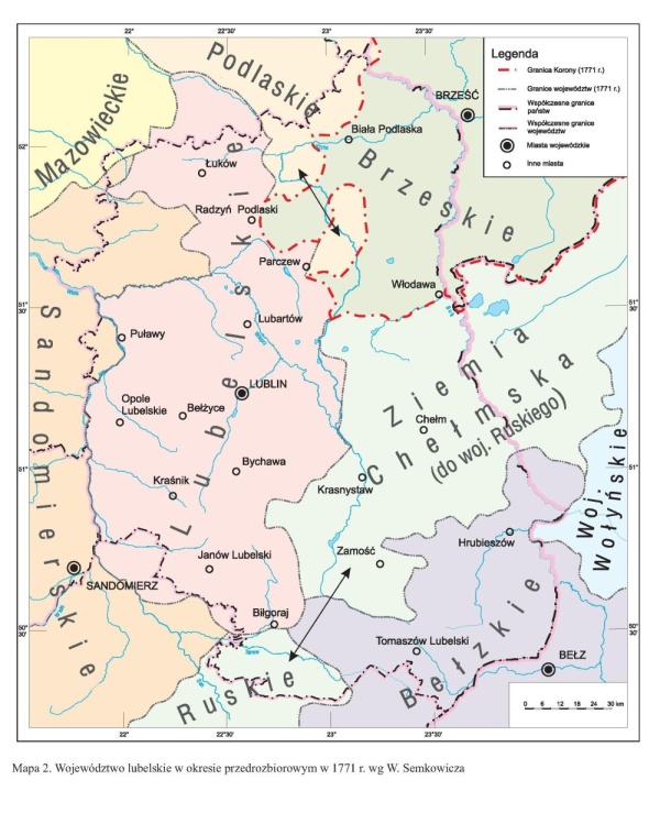 Mapa 2. Województwo lubelskie w okresie przedrozbiorowym