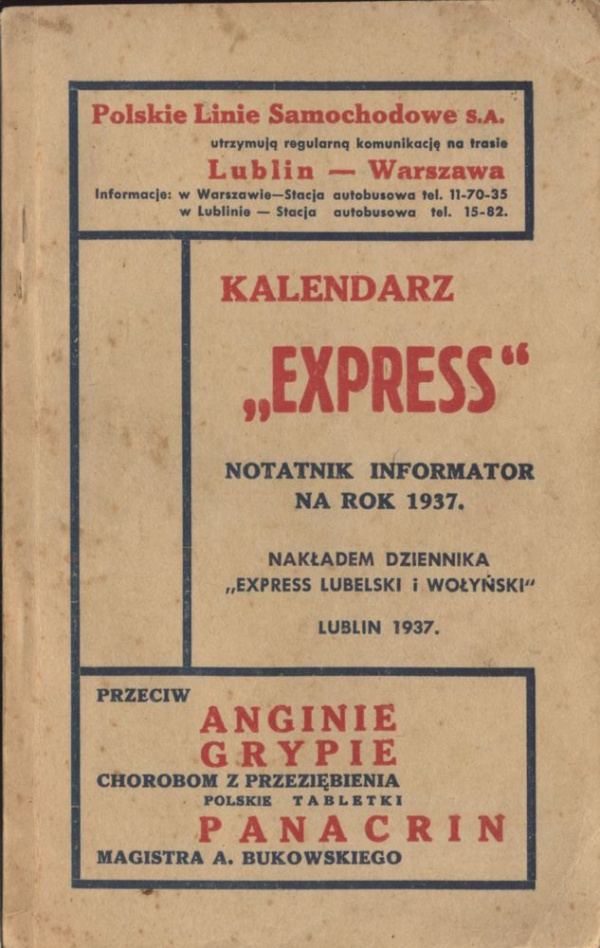 Okładka "Kalendarza Express notatnika informatora na rok 1937"