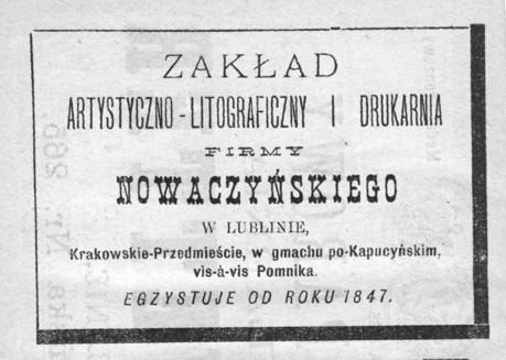 Reklama Drukarni i Litografii Józefa Nowaczyńskiego