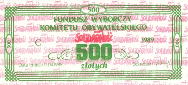 Fundusz Wyborczy Komitetu Obywatelskiego "Solidarność" 500 zł [awers]