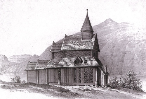 Kościół w gminie Luster, okręg Sogn og Fjordane, zachodnia Norwegia, widok w kierunku południowym
