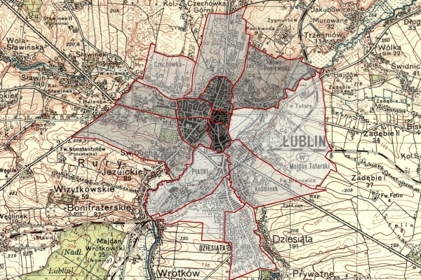 Mapa dzielnic Lublina (dwudziestolecie międzywojenne)