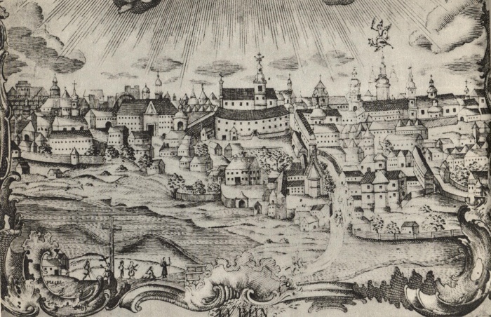 Najstarsze oznaczenie symboliczne Piask na panoramie Lublina z 1774 roku